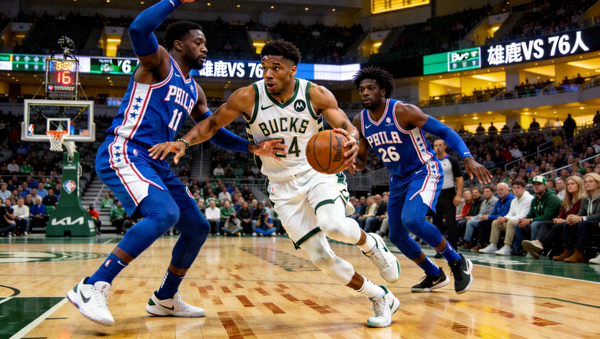 NBA密尔沃基雄鹿对阵费城76人比赛画面