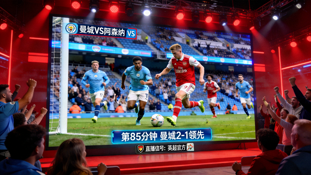 英超焦点战曼城对阵阿森纳的巨幕直播画面
